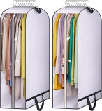 KIMBORA 43" Clear Garment Bags for Hanging Clothes Storage with 10" Gusseted White (2 Packs)